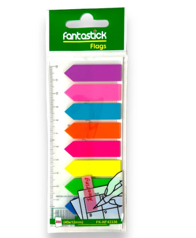 pochette d'index marques pages FANTASTICK 8 coul fluos Ass avec Mini règle